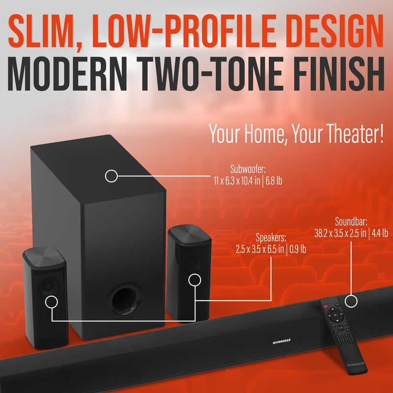 Hypergear - Home Theatre System 5.1 Bluetooth 90W with Soundbar, Subwoofer & Remote