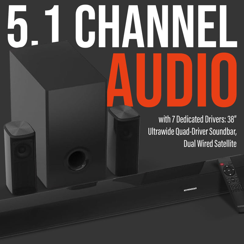 Hypergear - Home Theatre System 5.1 Bluetooth 90W with Soundbar, Subwoofer & Remote