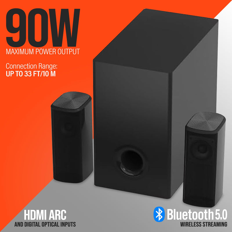 Hypergear - Home Theatre System 5.1 Bluetooth 90W with Soundbar, Subwoofer & Remote