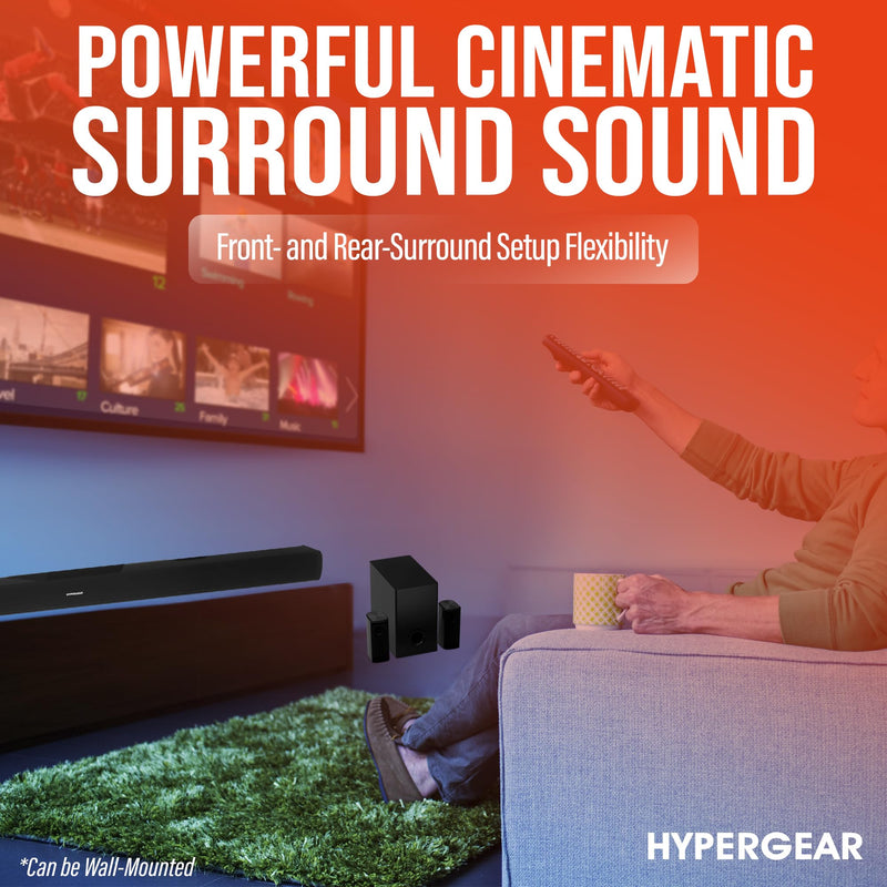 Hypergear - Home Theatre System 5.1 Bluetooth 90W with Soundbar, Subwoofer & Remote