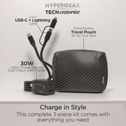 Hypergear - Charging Kit 3-in-1 � 30W Wall Charger + 6ft Cable + Pouch � Black