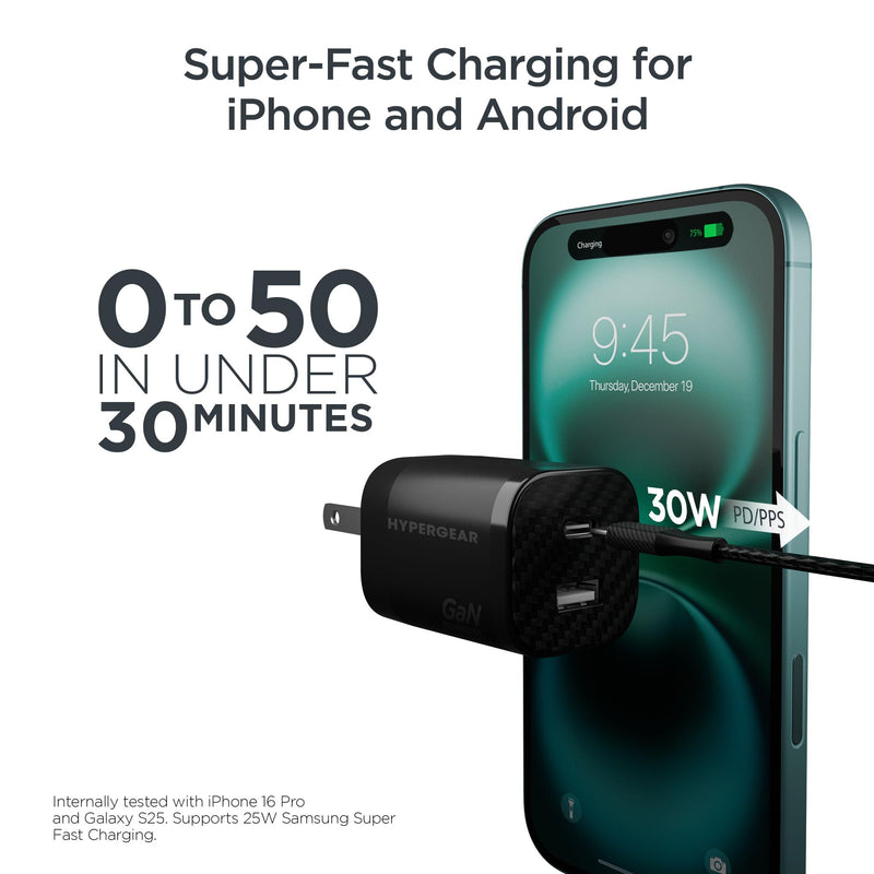 Hypergear - Charging Kit 3-in-1 � 30W Wall Charger + 6ft Cable + Pouch � Black
