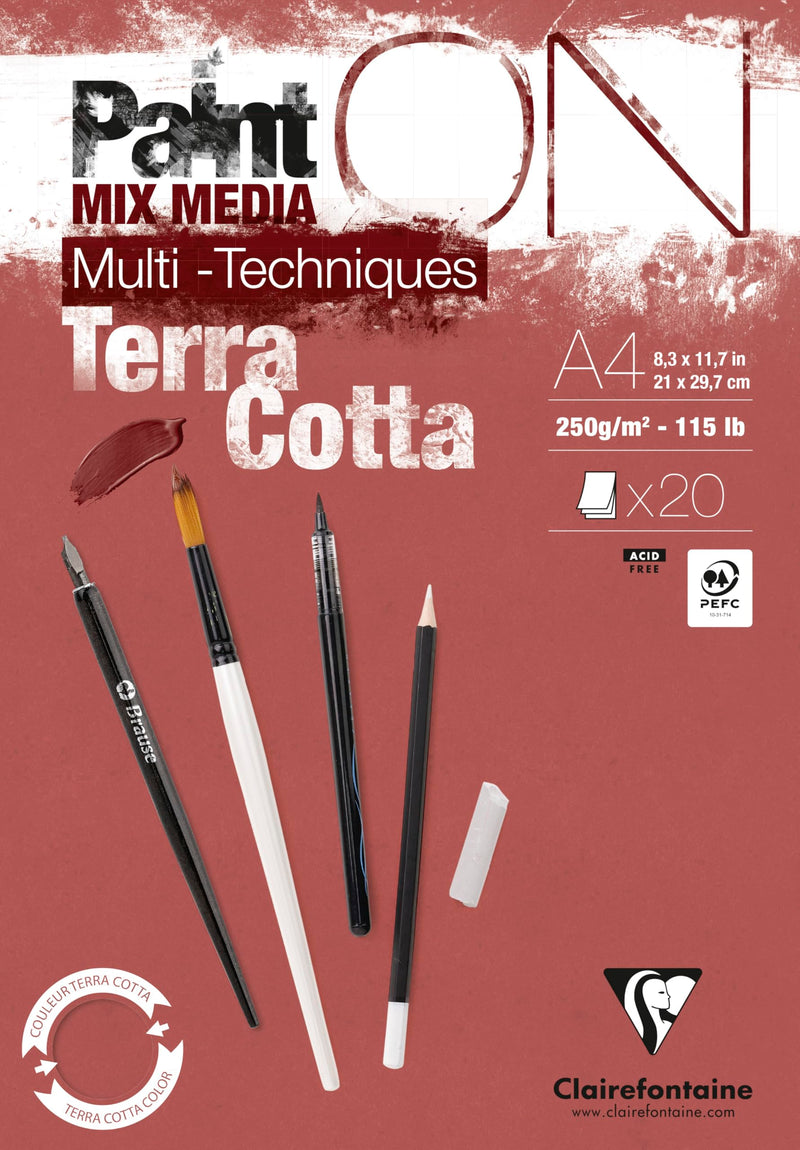 Clairefontaine - Paint'ON Terracotta glued pad A4 20 sheets 250g