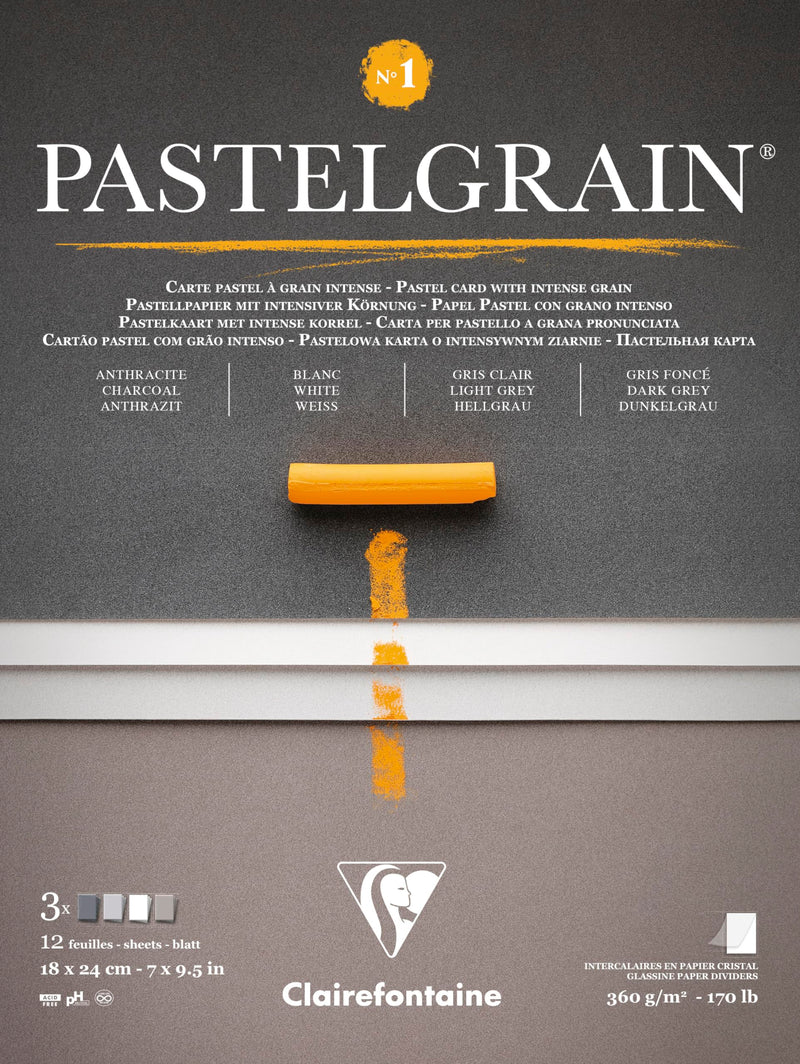 Clairefontaine - PastelGrain glued pad n°1 18x24cm 12sh 360g grey shades assorted
