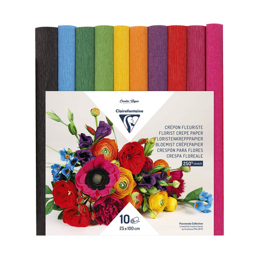 Clairefontaine - Crepe Paper, 10 rolls 25x100cm, Bright assortment