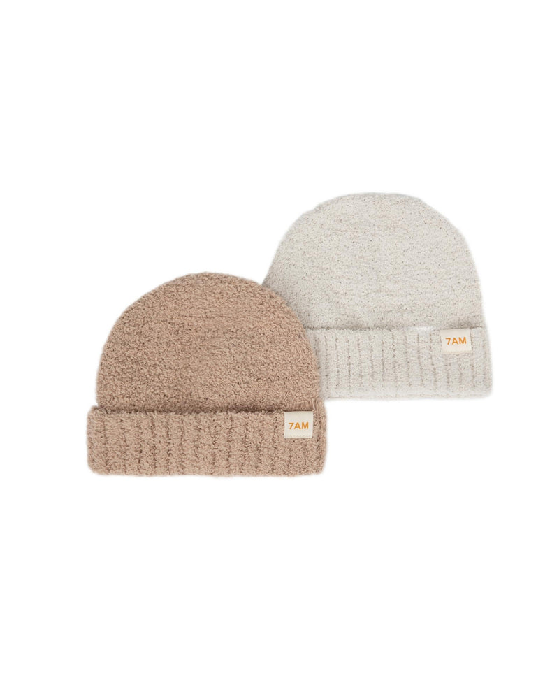 7AM - Beanie - Fuzzy - set | Pecan, Ecru - 6-18M