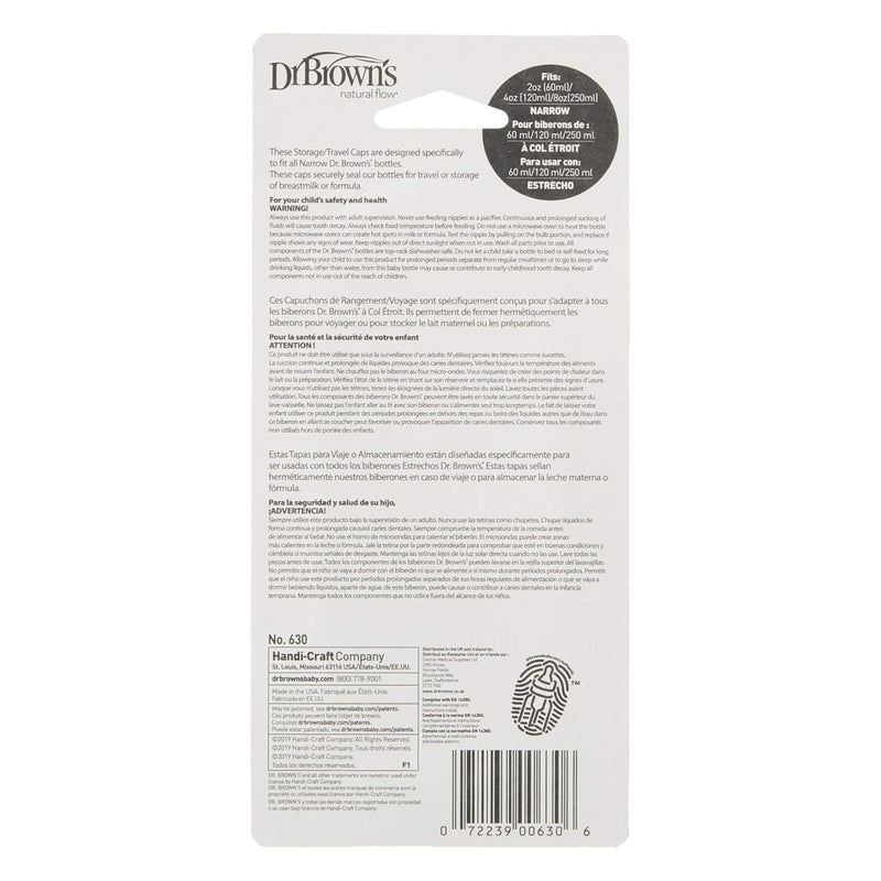 Dr Brown's - Narrow Baby Bottle Storage/Travel Caps, 3-Pack