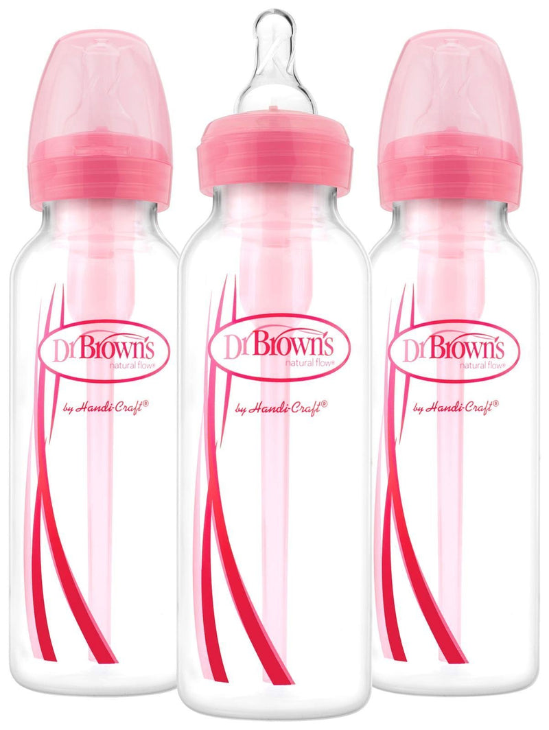 Dr Brown's - 8oz/250mL Narrow Anti-colic Options+ Baby Bottle, Pink, 3-Pack
