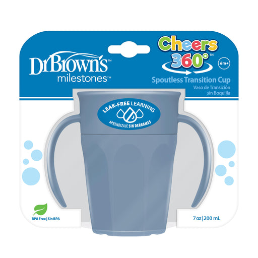 Dr Brown's - 7oz/200mL,Cheers360 Spoutless Transition Cup, w/ Handles, Blue