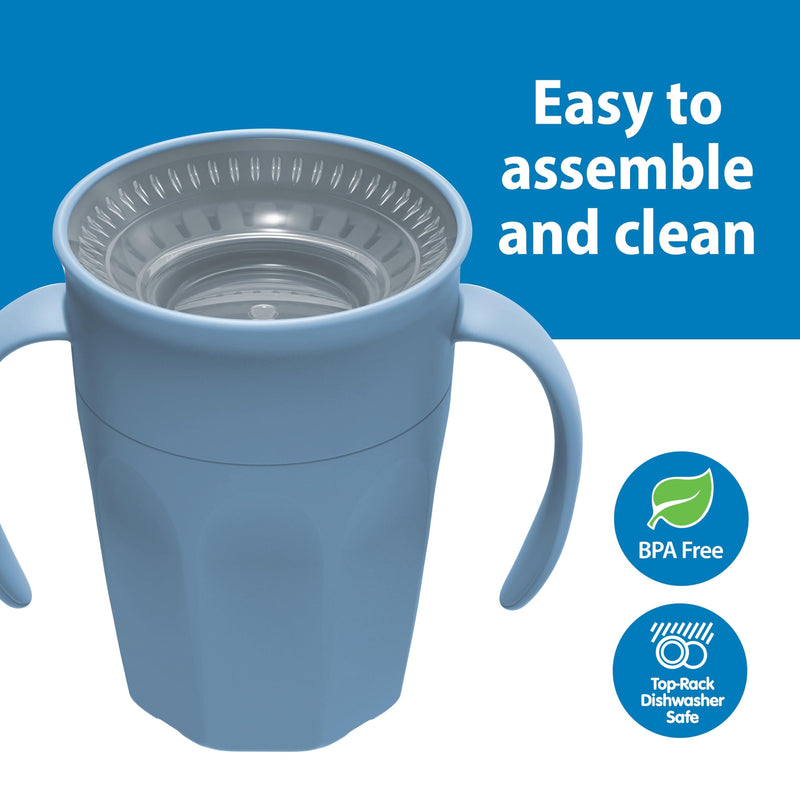 Dr Brown's - 7oz/200mL,Cheers360 Spoutless Transition Cup, w/ Handles, Blue