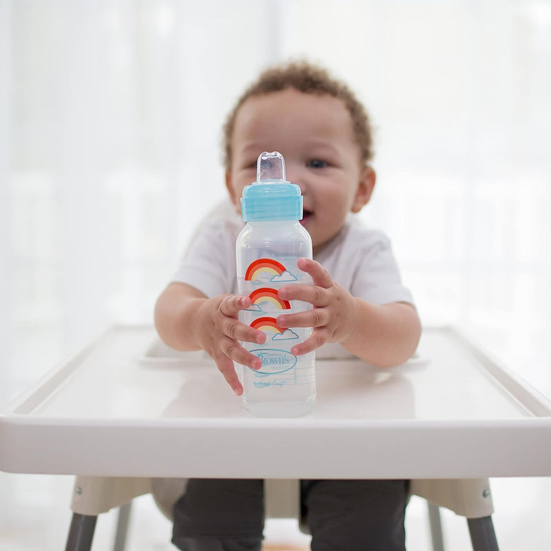 Dr Brown's - 8oz/250mL Narrow Anti-colic Options+ Baby Bottle to Sippy Starter Kit, Blue Rainbows, 1-Pack