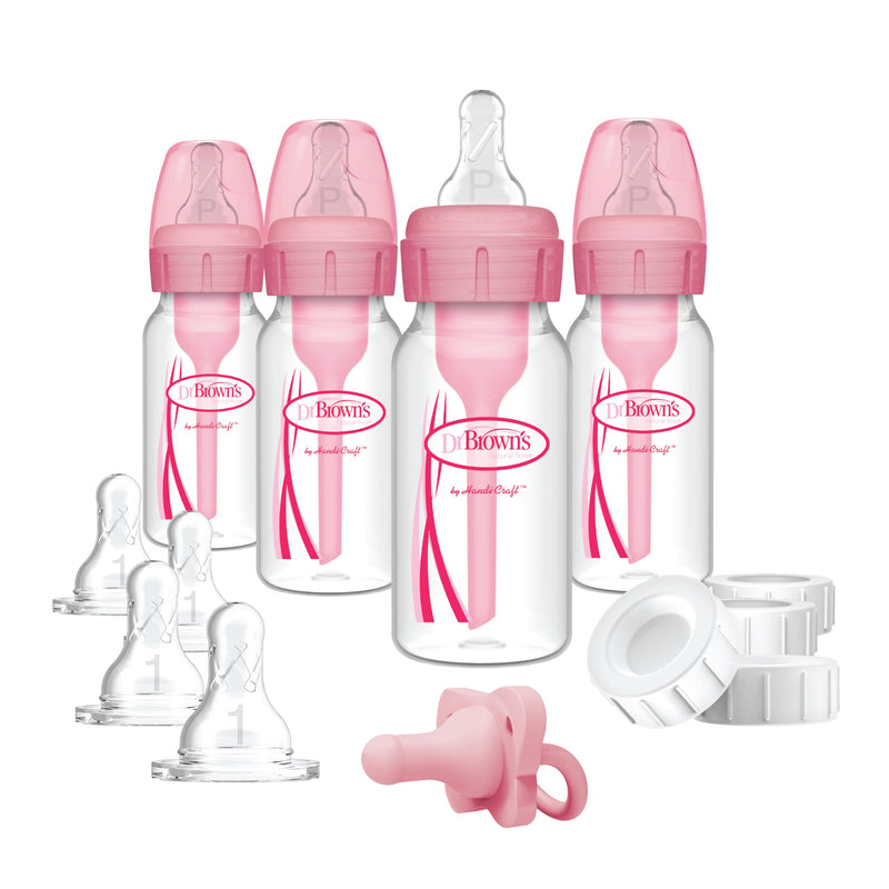 Dr Brown's - 4oz/120mL Narrow Anti-colic Options+ Breast to Bottle Feeding Set, Pink