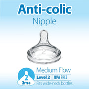 Dr Brown's - Level 2 Natural Silicone Nipple, Wide-Neck 2-Pack