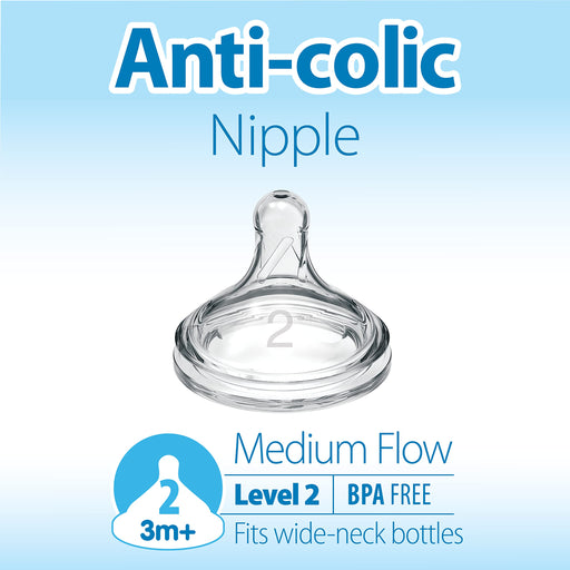 Dr Brown's - Level 2 Natural Silicone Nipple, Wide-Neck 2-Pack