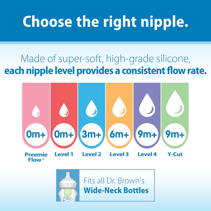 Dr Brown's - Level 1 Silicone Wide-Neck Nipple, 6-Pack WEB