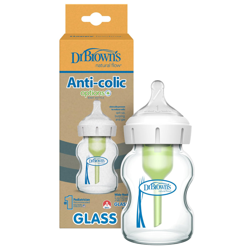 Dr Brown's - 5oz/150mL Glass Wide-Neck Anti-colic Options+ Baby Bottle, 1-Pack