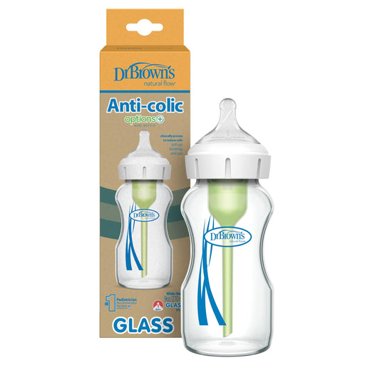 Dr Brown's - 9oz/270mL Glass Wide-Neck Anti-colic Options+ Baby Bottle, 1-Pack