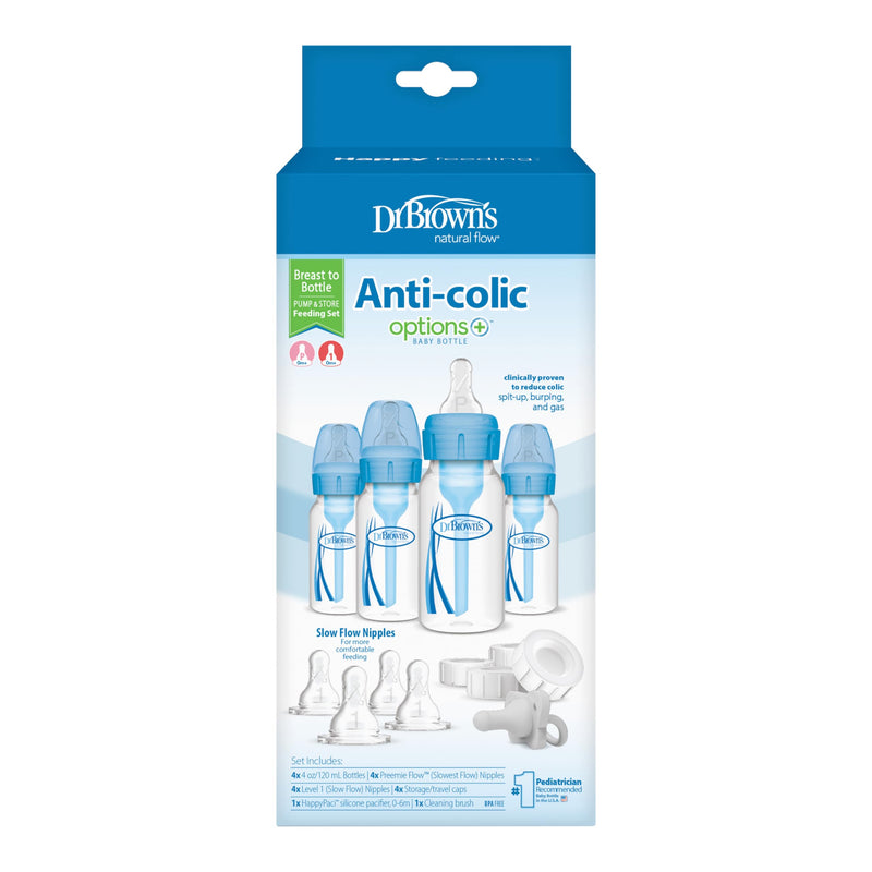 Dr Brown's - 4 oz/120 mL Options+ Narrow Breast to Bottle Slow Flow Set, Blue