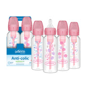 Dr Brown's - 8oz/250mL Narrow Anti-colic Options+ Baby Bottle, Pink Floral, 4-Pack