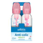 Dr Brown's - 8oz/250mL Narrow Anti-colic Options+ Baby Bottle, Pink Floral, 4-Pack