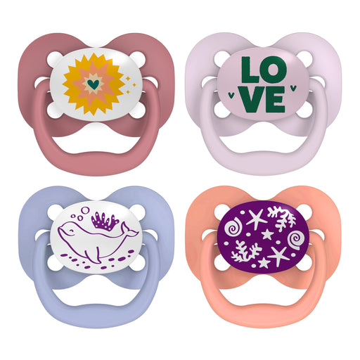 Dr Brown's - Advantage Pacifier, Stage 1, Lavender Love and Glow in the Dark Coral Ocean, 4-Pack