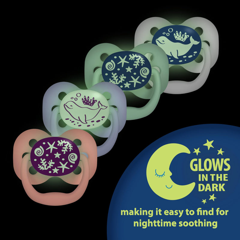 Dr Brown's - Advantage Pacifier, Stage 1, Blue Sunrise and Glow in the Dark Blue Ocean, 4-Pack