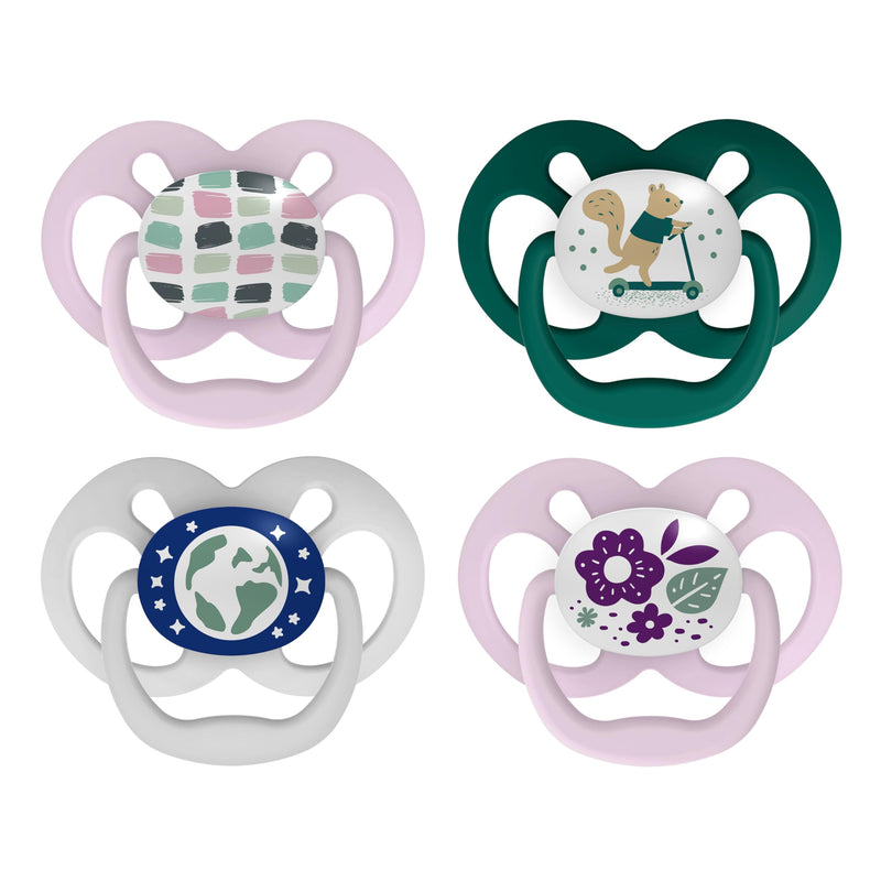Dr Brown's - Advantage Pacifier, Stage 2, Scooter Squirrel and Glow in the Dark Purple Nature, 4-Pack