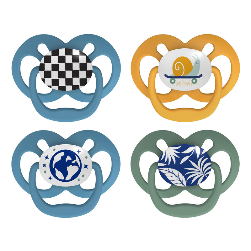 Dr Brown's - Advantage Pacifier, Stage 2, Skateboard Snail and Glow in the Dark Blue Nature, 4-Pack