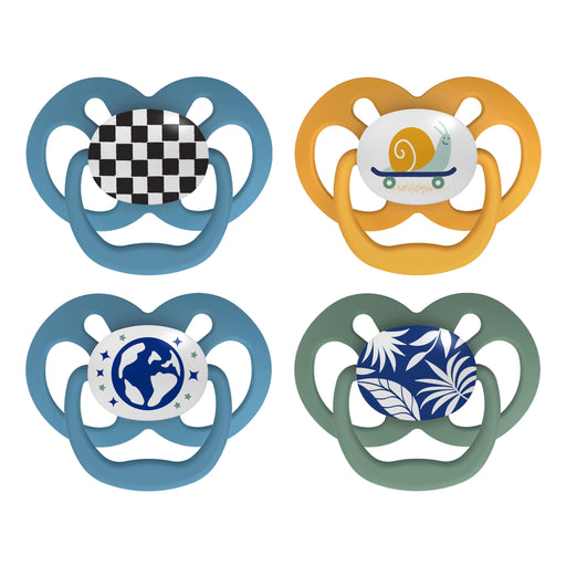 Dr Brown's - Advantage Pacifier, Stage 2, Skateboard Snail and Glow in the Dark Blue Nature, 4-Pack