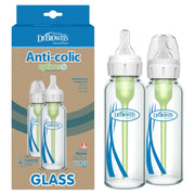 Dr Brown's - 8oz/250mL Glass Narrow Anti-colic Options+ Baby Bottle, 2-Pack