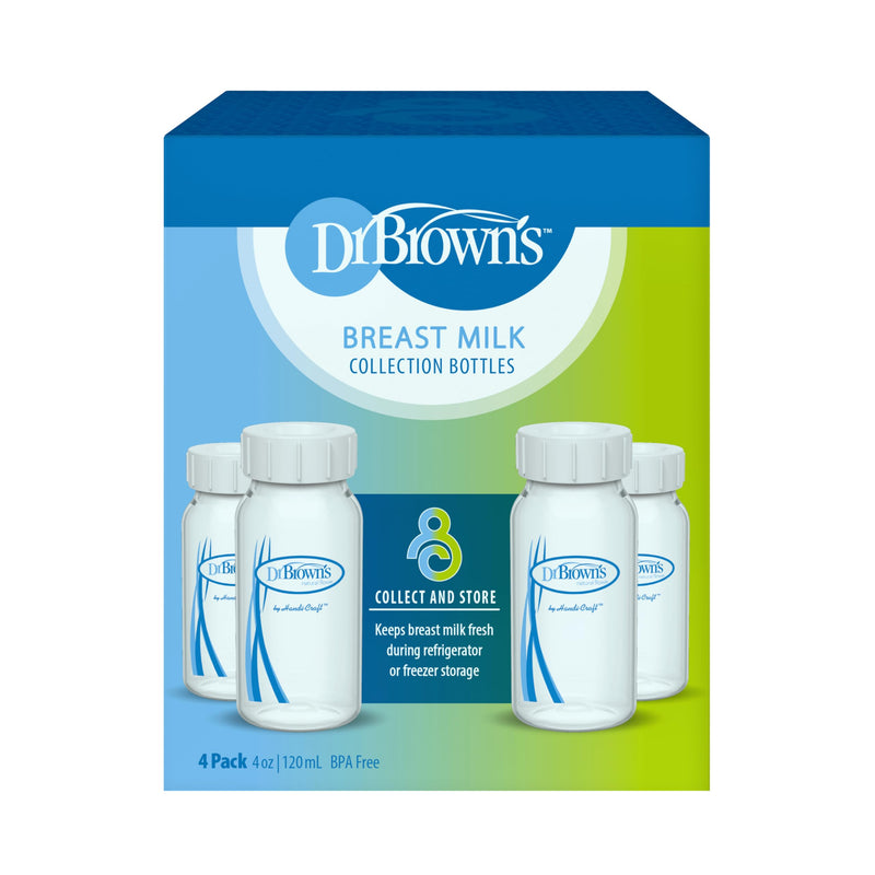 Dr Brown's - 4 oz/120 mL Narrow Breastmilk Collection Bottles, 4-Pack