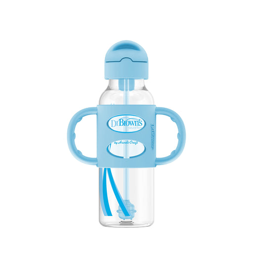 Dr Brown's - 8 oz/250 mL Narrow Sippy Straw Bottles w/ Silicone Handles, Blue, 1-Pack