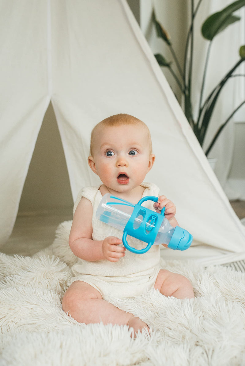 Dr Brown's - 8 oz/250 mL Narrow Sippy Straw Bottles w/ Silicone Handles, Blue, 1-Pack