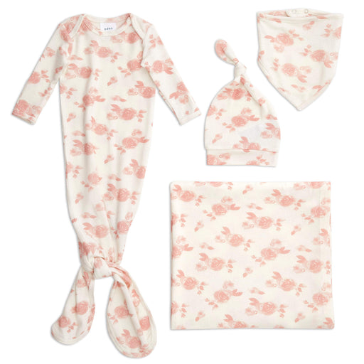 aden + anais - Snuggle Knitborn Gift Set (Blanket, Gown, Bib + Hat) | Rosettes 0-3M - Girl - 0-3M