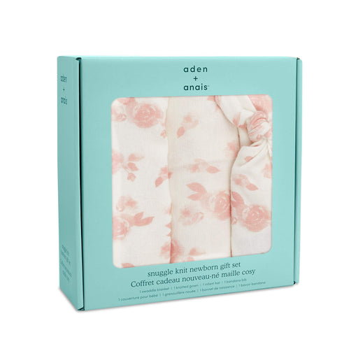 aden + anais - Snuggle Knitborn Gift Set (Blanket, Gown, Bib + Hat) | Rosettes 0-3M - Girl - 0-3M