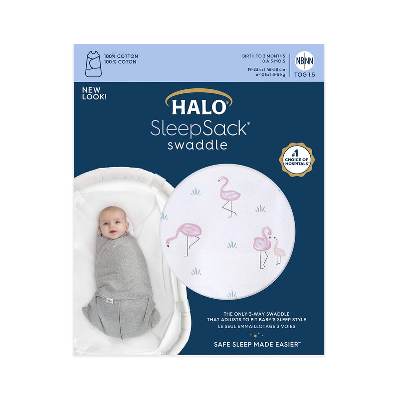 HALO - 100% Cotton Sleepsack Swaddle (TOG 1.5) | Flamingos - Girl - Small