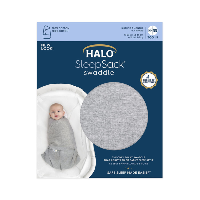 HALO - 100% Cotton Sleepsack Swaddle (TOG 1.5) | Heather Grey - Neutral - Small