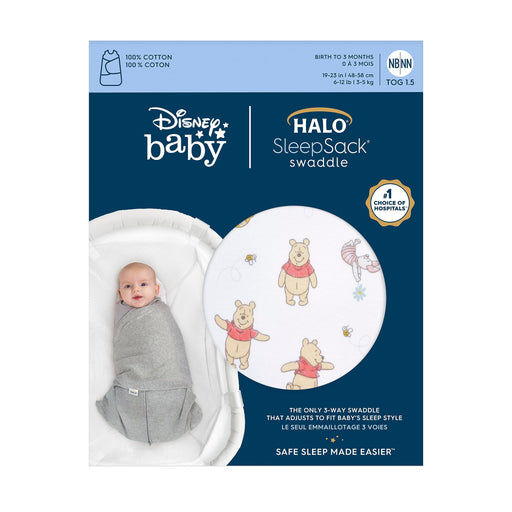 HALO - 100% Cotton Sleepsack Swaddle (1.5 TOG) Disney | Winnie Rainbows - Neutral - Small