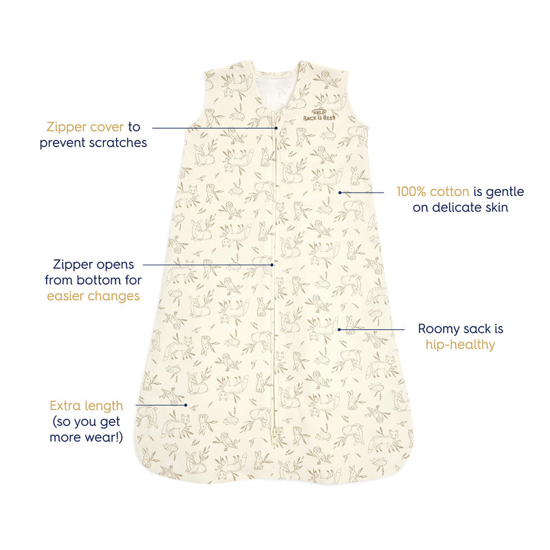 HALO - 100% Cotton Sleepsack Wearable Blanket (0.5 TOG) | Lullaby Forest - Neutral - Medium