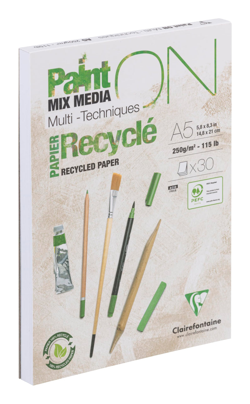 Clairefontaine - Paint'On A5 recycled paper pad 30S white 250g