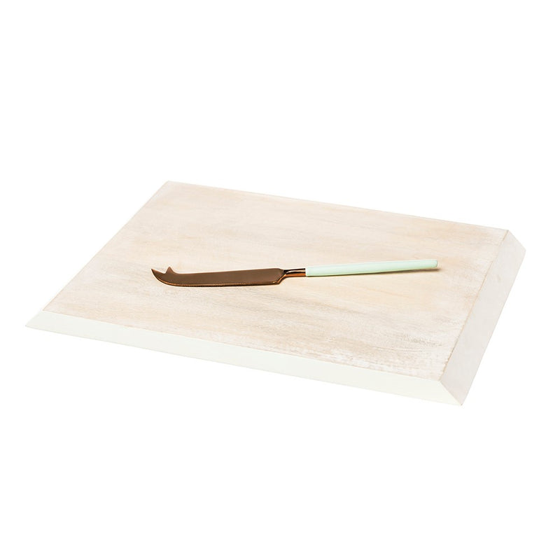 Selbrae House - Mango Wood Cheese Board & Jade Enamel Knife Set