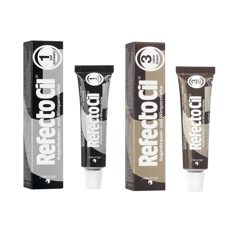 RefectoCil Deep Black No. 1 and Natural Brown No. 3 tint duo