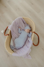 Copper Pearl - Periwinkle Ribbed Top Knot Hat