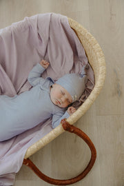 Copper Pearl - Periwinkle Ribbed Top Knot Hat