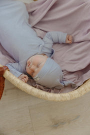Copper Pearl - Periwinkle Ribbed Top Knot Hat