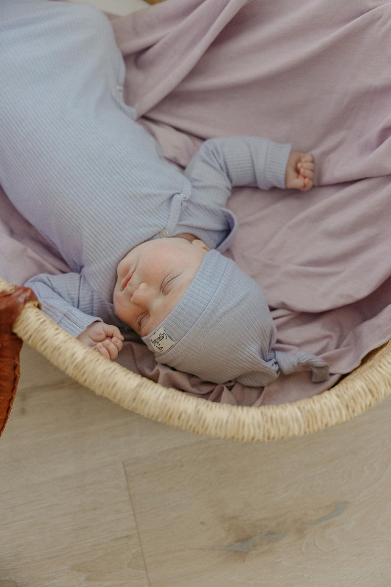 Copper Pearl - Periwinkle Ribbed Top Knot Hat