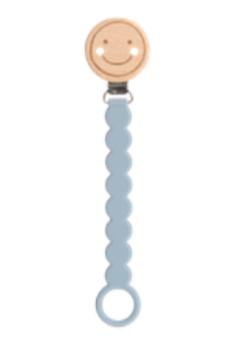 Lassig - Soother Holder Wood/Silicone Tiny Smile powder blue