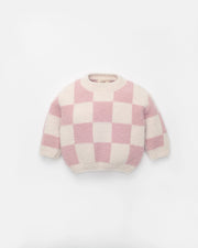 7AM - Checkers Boxy Sweater - Ecru, Ash Rose - 6-9M