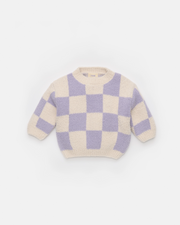 7AM - Checkers Boxy Sweater - Ecru, Taro - 3-6M
