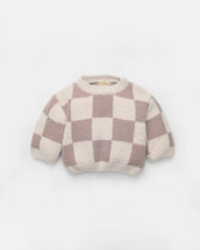 7AM - Checkers Boxy Sweater - Ecru, Taupe - 9-12M